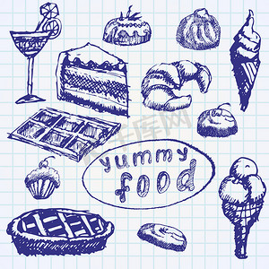 食物甜点在笔记本纸上手绘草图
