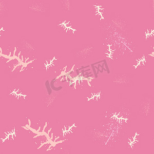 奶油海珊瑚粉红色时尚无缝图案与手绘纹理背景。