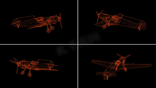 3d飞机模型摄影照片_黑色隔离的飞机线模型 — 3D渲染