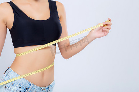 亚洲女性饮食和苗条，测量腰部体重