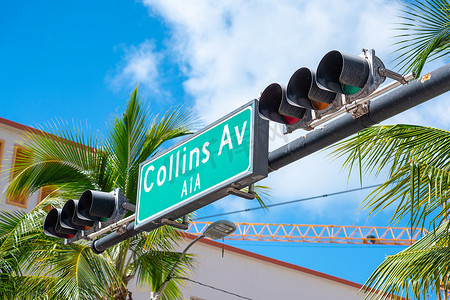 美国佛罗里达州迈阿密著名柯林斯大道的街道标志