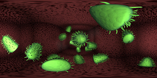 长方形3d摄影照片_3d 渲染显微镜病毒-细菌关闭。