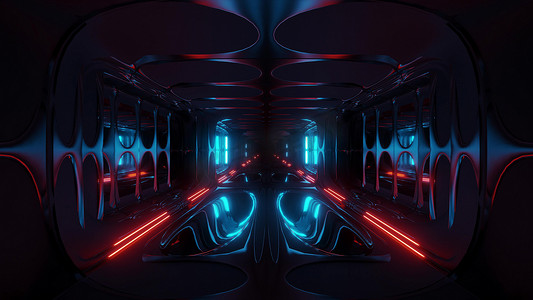 无尽的未来 scifi 科幻外星人空间隧道走廊空间机库 3d 插图背景壁纸