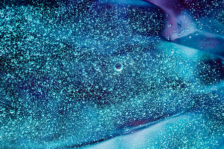 抽象海蓝宝石液体背景、油漆飞溅、漩涡图案和水滴、美容凝胶和化妆品质地、当代魔法艺术和科学作为豪华平面设计