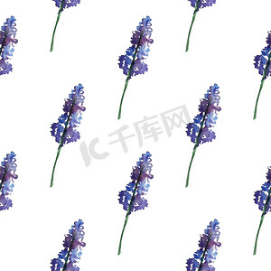 无缝复古花纹摄影照片_复古无缝花纹与紫罗兰色的花朵和叶子。