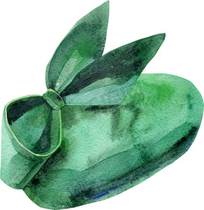 水彩女式绿色侧边蝴蝶结帽子