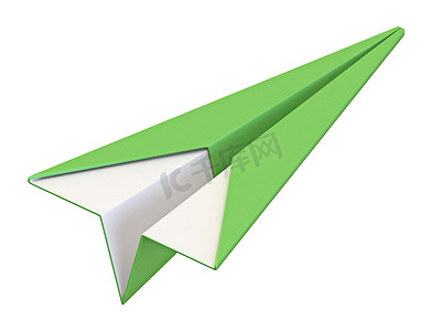 褶皱图标摄影照片_绿色折纸纸折叠飞机 3D