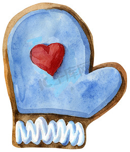 孤立的白色背景上的圣诞饼干，水彩插图，糖果，手套。