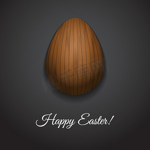 快乐的复活节贺卡设计，深色背景上有创意的木制复活节彩蛋，并标志复活节快乐，矢量图