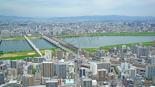 日本大阪市景、商业和住宅建筑 aeria