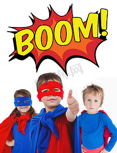 超人超人摄影照片_打扮成超人的儿童的复合形象