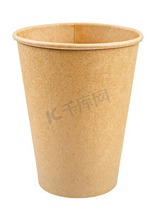 一次性棕色纸杯，用于咖啡、茶、环保材料的饮料。