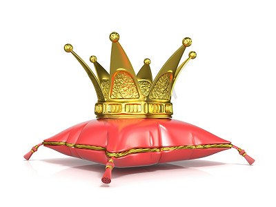 皇家红色枕头和金色王冠。 