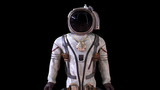 穿着金属防护宇航服的宇航员被摧毁成小颗粒。