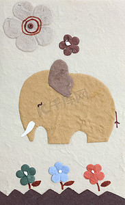 工艺制作图标摄影照片_纸艺大象和花，我的手工制作