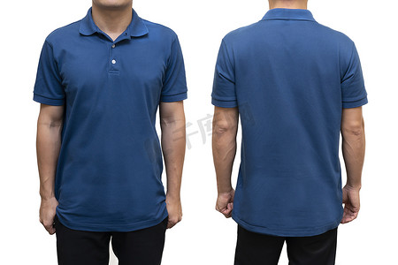 用于图形设计模型的人体蓝色空白马球 T 恤