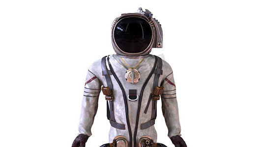 穿着金属防护宇航服的宇航员被摧毁成小颗粒。