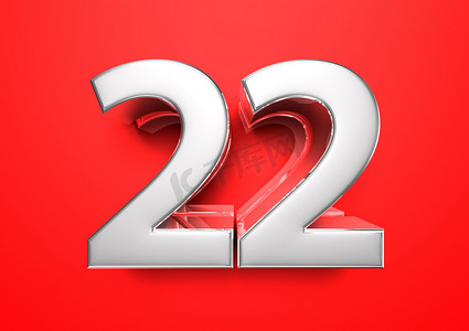 价格标签 22。周年纪念 22。红色背景上的 22 号 3D 插图。