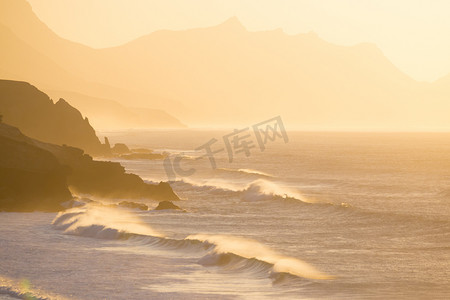冲浪背景图摄影照片_拉帕雷德海滩，富埃特文图拉岛，加那利群岛，西班牙