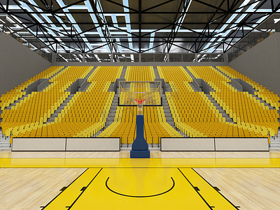 免vip摄影照片_美丽的现代篮球运动场，配有亮黄色座椅和 VIP 包厢