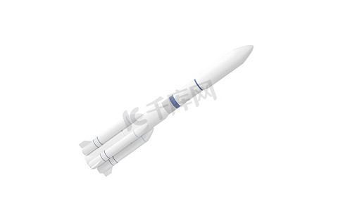 模型火箭有白色背景，3D 渲染。
