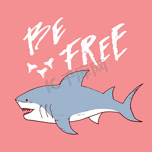 可爱的鲨鱼手绘草图，T 恤印花设计矢量图