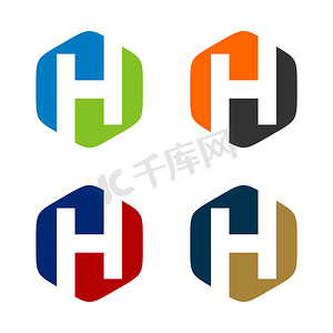 设置 H 字母六角标志模板插图设计。
