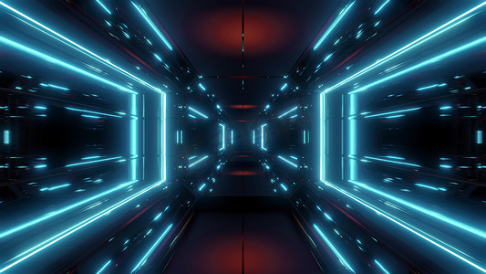 隧道空间摄影照片_科幻空间隧道走廊与发光闪亮的灯光 3d 插图背景