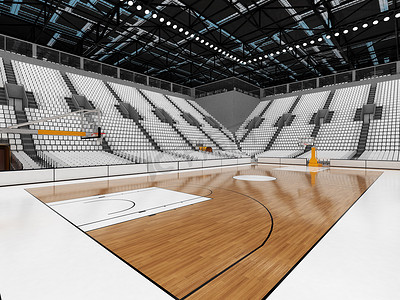 vip座椅摄影照片_美丽的现代篮球运动场，配有白色座椅和 VIP 包厢
