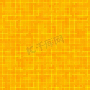 几何黄色摄影照片_抽象彩色几何图案，橙色、黄色和红色陶器马赛克纹理背景，现代风格墙壁背景。