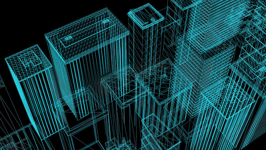 3d 插图-城市线框模型