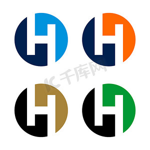 h字母创意设计摄影照片_设置 H 字母圆圈标志模板插图设计。