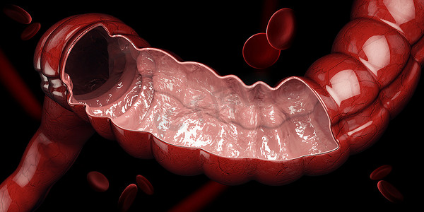 人体360摄影照片_结肠、肠道、消化系统、人体解剖学的 3d 插图。
