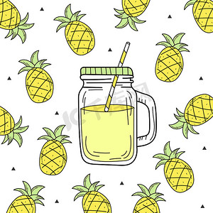 手绘西瓜柠檬水装在玻璃罐里。
