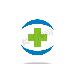 医疗保健十字和圆形标志模板插图设计。