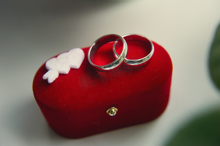 婚礼上首饰盒里的结婚戒指