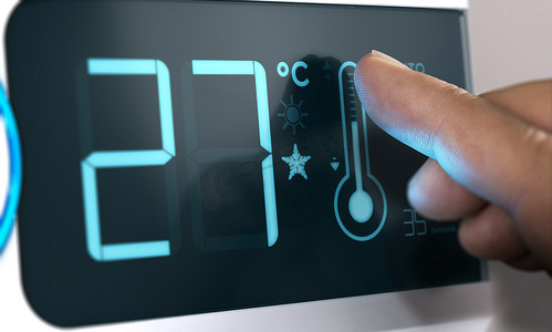 倡议空调摄影照片_空调温度控制，摄氏度。
