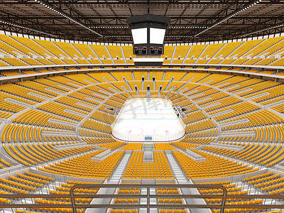 美丽的冰球运动场，配有黄色座椅和 VIP 包厢，可容纳 50 万名球迷