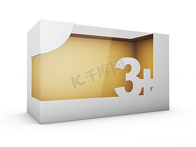 3d 渲染白色包装盒，带窗口玩具，用于树年及以上，包括剪切路径