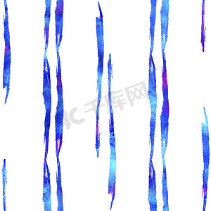水彩画笔条纹无缝图案手绘田庄几何设计蓝色。