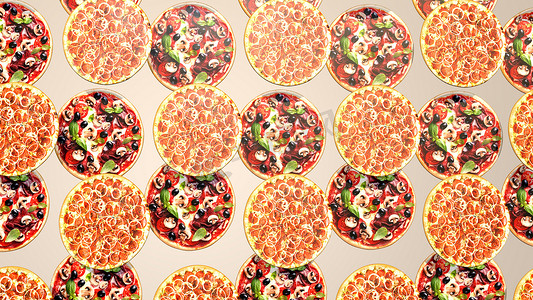 四分休止符摄影照片_无休止的披萨运动，广告背景。 