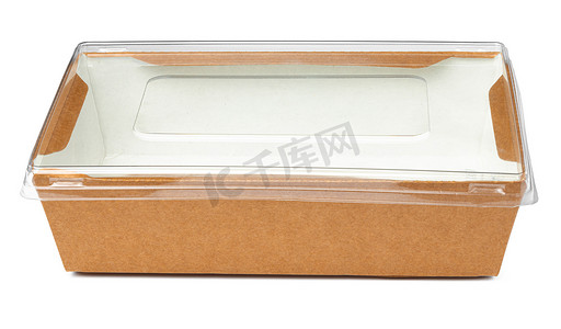 海参包装设计摄影照片_白色背景透明盖的工艺包装食品盒