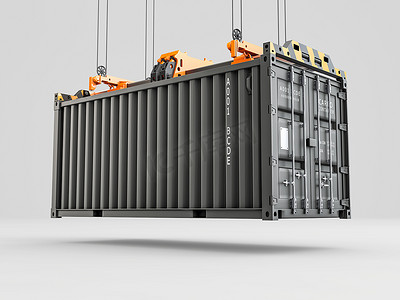 物流业摄影照片_用工业起重机装载集装箱的 3d 渲染。