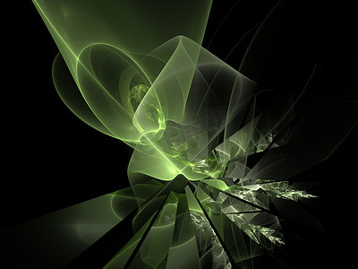 具有绿色抽象分形破碎混沌的 3D 渲染