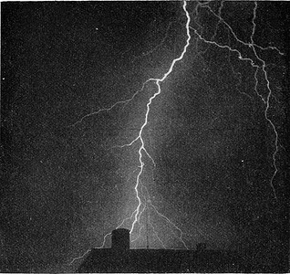 猛烈雷电的照片，复古版画。