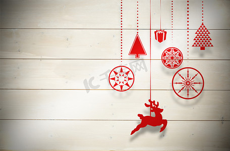 悬挂红色圣诞装饰品的合成图像
