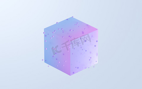 半透明渐变立方体和材料，3D 渲染。