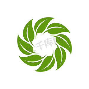 绿叶标志摄影照片_绿叶生态标志模板插图设计。