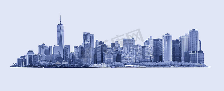 美国纽约市中心金融区和曼哈顿下城的天际线全景。