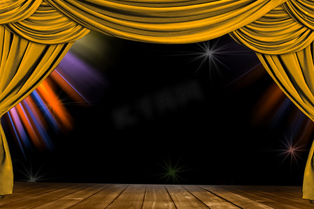 舞台上的剧院幕布和灯光。 